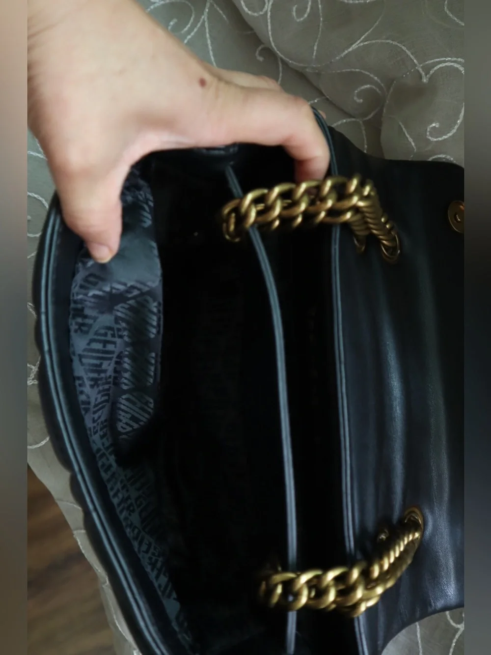 Kurt Geiger Black Quilted Shoulder Bag with Gold Hardware